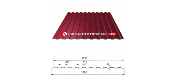 Профнастил С8 Ral 3005 вишневый 1200х2000 в Кашире